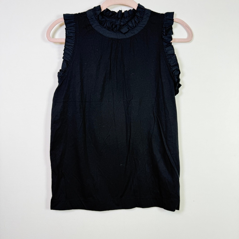 BANANA REPUBLIC Black Ruffle Trim Supima Cotton Sleeveless Mock Neck Top Size S